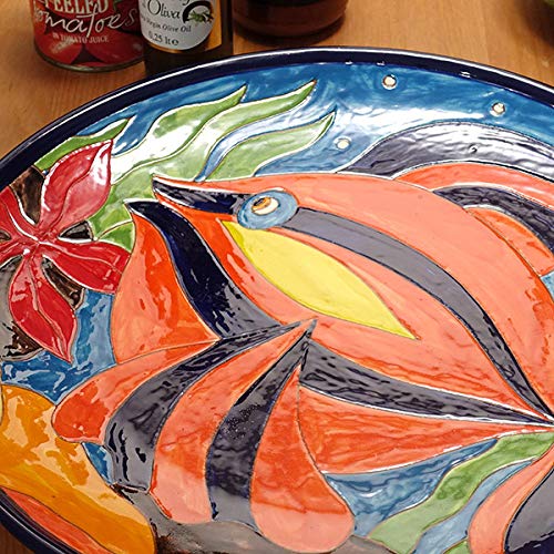 Amazon.co.jp: 南イタリア レッチェ フィッシュ柄 大皿 魚 絵皿 φ35